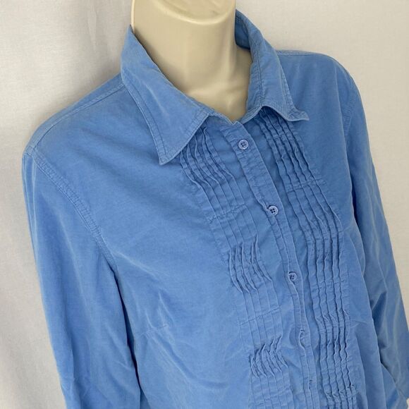 Vintage Talbots Corduroy Button Up Top Medium Blue Pin Tuck Pleat Fine Wale Y2K - Picture 2 of 13